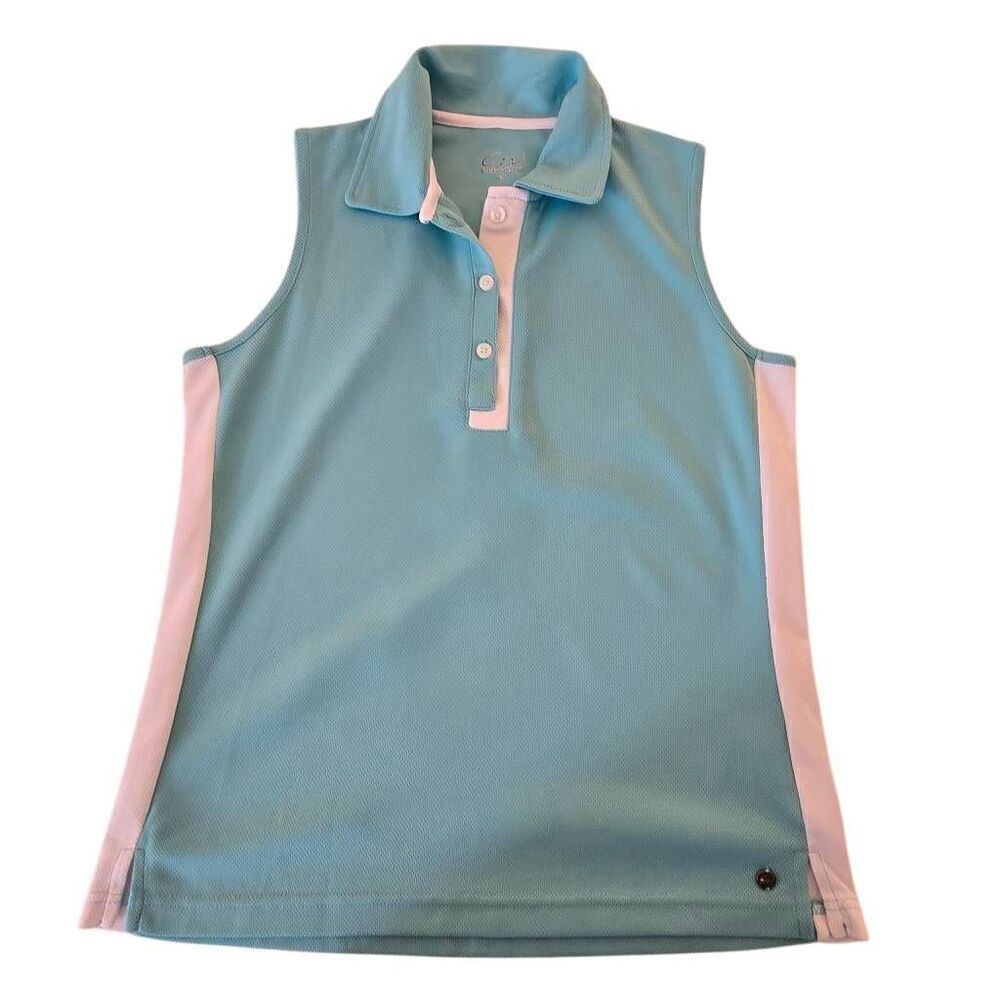 Cracked Wheat Womens Sleeveless Aqua Athletic Polo Top Small